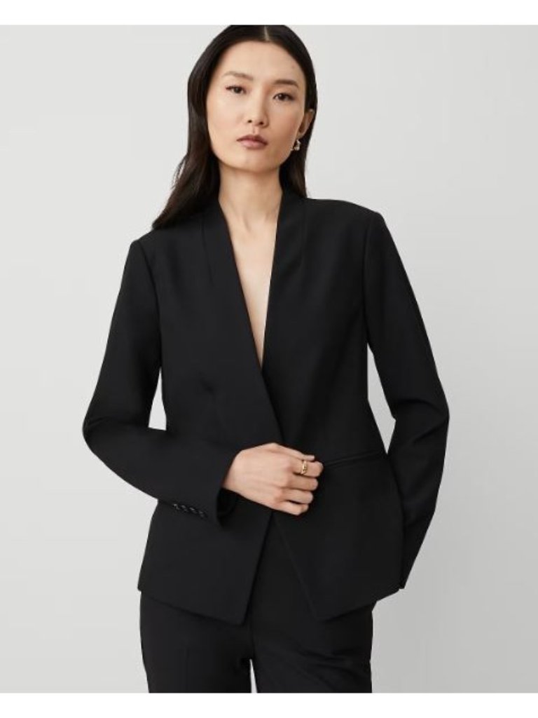 Ann Taylor Blazer Jacket Size 14 Black Single Button Collarless